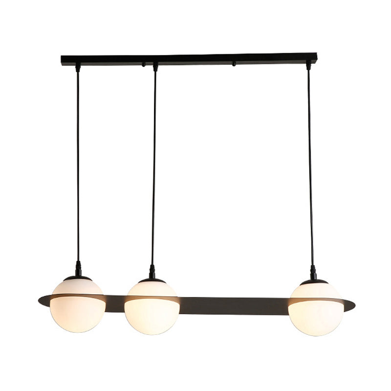 Modernist Ball White Glass Cluster Pendant Light - Straight/Curved Design 2/3 Lights Black Led