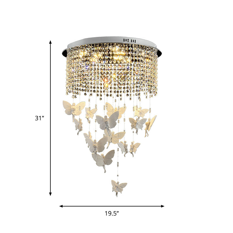 Contemporary Drum Flush Light With Clear Crystal Strand And Led Silver Ceiling Lighting - 19.5/23.5