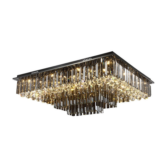 Modern Crystal Prisms Ceiling Light: Rectangular Led Flush Mount In Warm/White