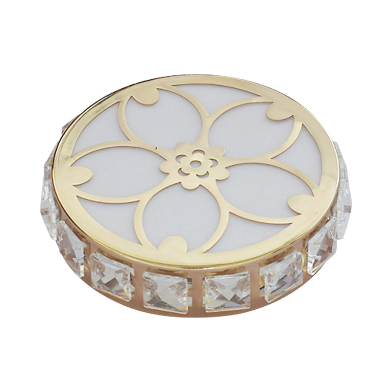 Contemporary Gold LED Flush Mount Ceiling Lamp with Clear Crystal Blocks for Corridor - Multi-Color Light Options