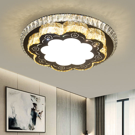 Modern Chrome Flush Mount Ceiling Light with Faceted Glass Floral Design for Bedroom