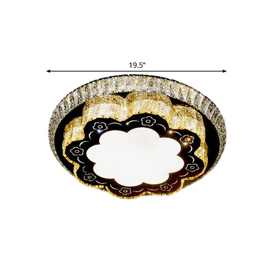 Modern Chrome Flush Mount Ceiling Light With Faceted Glass Floral Design For Bedroom