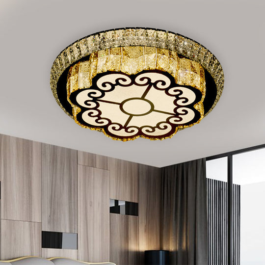 Modern Chrome Flush Mount Ceiling Light with Faceted Glass Floral Design for Bedroom