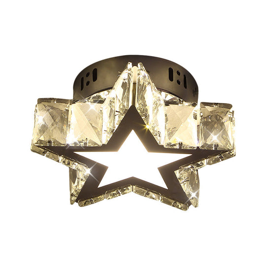 Modern Led Crystal Flush Light For Hallways With Chrome Finish