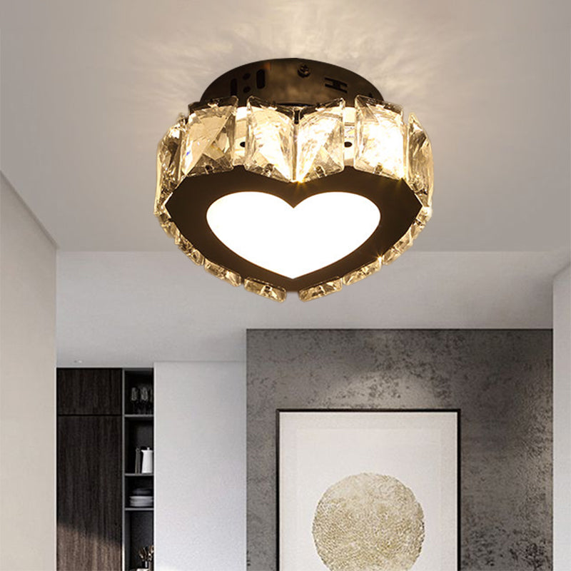 Modern LED Crystal Flush Light for Hallways with Chrome Finish