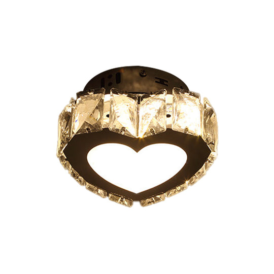 Modern LED Crystal Flush Light for Hallways with Chrome Finish