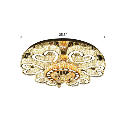Crystal Block Flush Mount Ceiling Light With Chrome Heart-Shaped Led For Contemporary Sitting Room