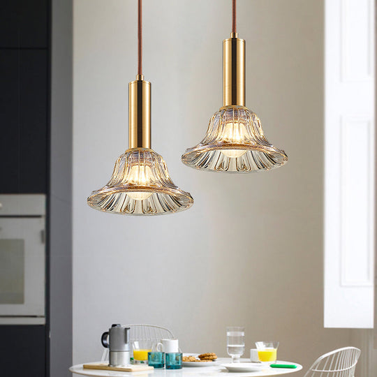 Modern Bell Pendant Light Fixture with Clear/Smoke Gray/Cognac Crystal, Gold Finish