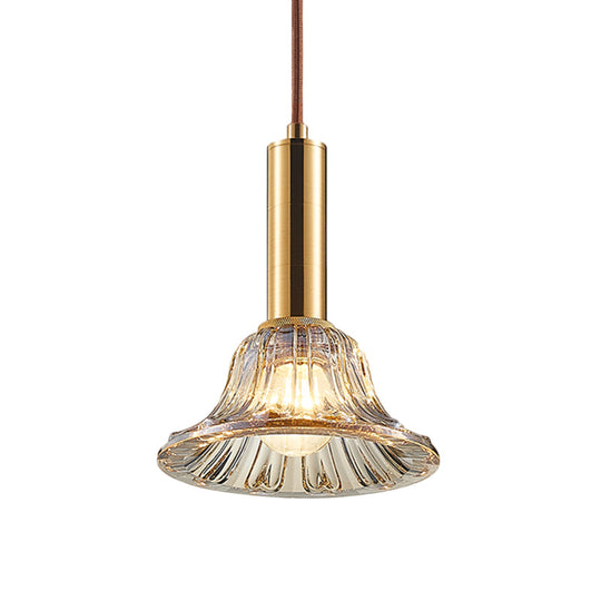Modern Bell Pendant Light Fixture with Clear/Smoke Gray/Cognac Crystal, Gold Finish