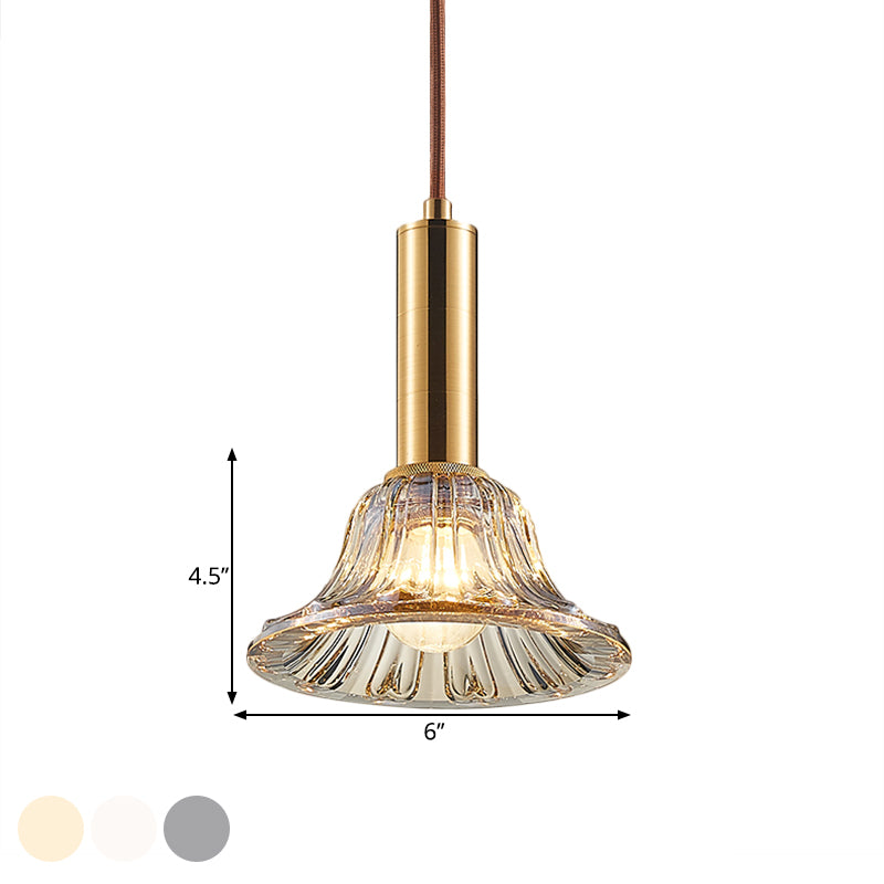 Modern Clear/Smoke Gray/Cognac Crystal Bell Pendant Light Fixture Gold Down Lighting