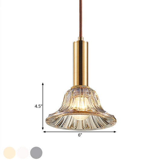 Modern Clear/Smoke Gray/Cognac Crystal Bell Pendant Light Fixture Gold Down Lighting