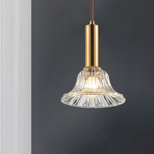 Modern Bell Pendant Light Fixture with Clear/Smoke Gray/Cognac Crystal, Gold Finish
