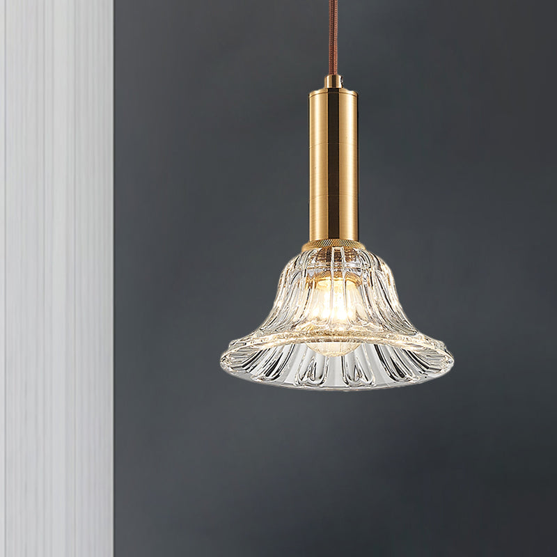 Modern Clear/Smoke Gray/Cognac Crystal Bell Pendant Light Fixture Gold Down Lighting Clear