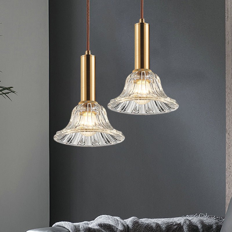 Modern Bell Pendant Light Fixture with Clear/Smoke Gray/Cognac Crystal, Gold Finish