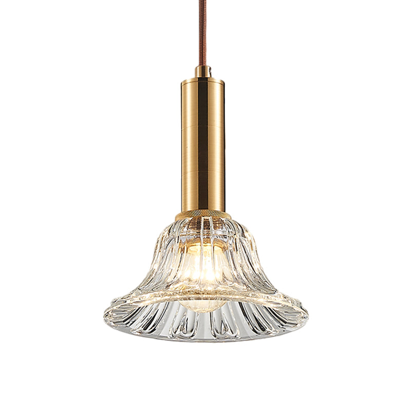 Modern Bell Pendant Light Fixture with Clear/Smoke Gray/Cognac Crystal, Gold Finish