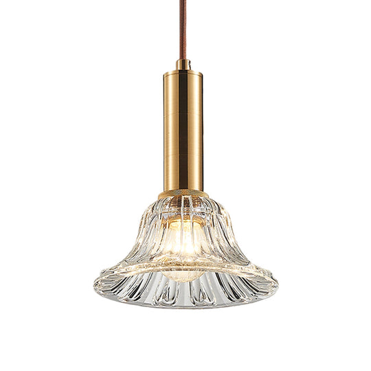 Modern Bell Pendant Light Fixture with Clear/Smoke Gray/Cognac Crystal, Gold Finish