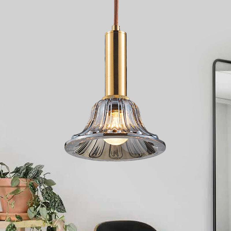 Modern Bell Pendant Light Fixture with Clear/Smoke Gray/Cognac Crystal, Gold Finish