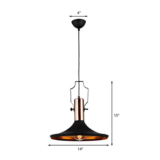 1-Bulb Pendant Light: Adjustable Metallic Hanging Ceiling Light In Black With Cone/Urn/Flared Shade