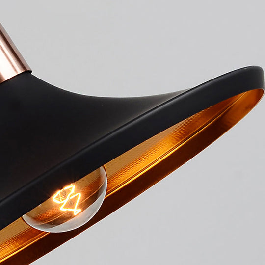 Black Metallic Pendant Light with Cone/Urn/Flared Shade - Adjustable Cord