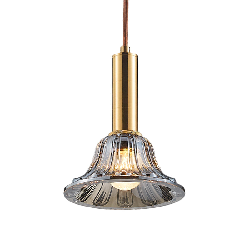 Modern Bell Pendant Light Fixture with Clear/Smoke Gray/Cognac Crystal, Gold Finish