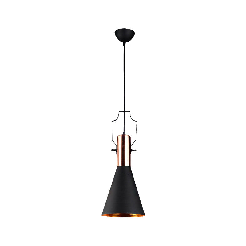 1-Bulb Pendant Light: Adjustable Metallic Hanging Ceiling Light In Black With Cone/Urn/Flared Shade