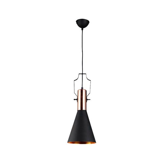1-Bulb Pendant Light: Adjustable Metallic Hanging Ceiling Light In Black With Cone/Urn/Flared Shade
