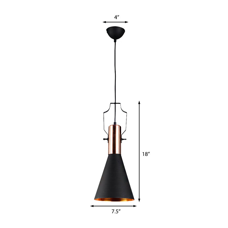 Black Metallic Pendant Light with Cone/Urn/Flared Shade - Adjustable Cord