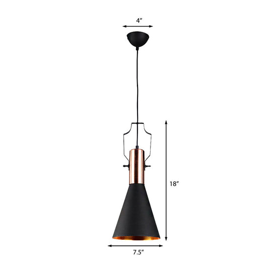 Black Metallic Pendant Light with Cone/Urn/Flared Shade - Adjustable Cord