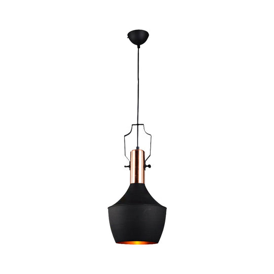 Black Metallic Pendant Light with Cone/Urn/Flared Shade - Adjustable Cord