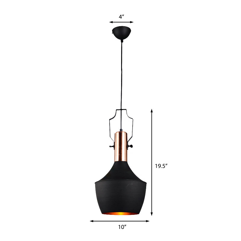 Black Metallic Pendant Light with Cone/Urn/Flared Shade - Adjustable Cord