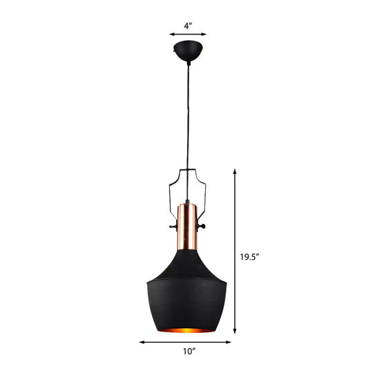Black Metallic Pendant Light with Cone/Urn/Flared Shade - Adjustable Cord