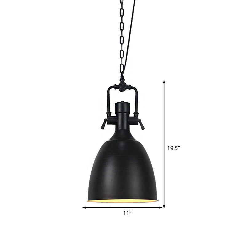 Domed Metallic Ceiling Pendant - 11"/14.5" Width - Industrial 1 Head - Black