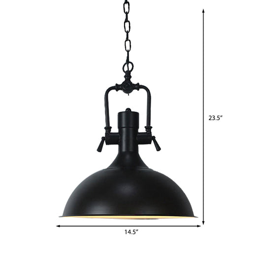 Domed Metallic Ceiling Pendant - 11"/14.5" Width - Industrial 1 Head - Black