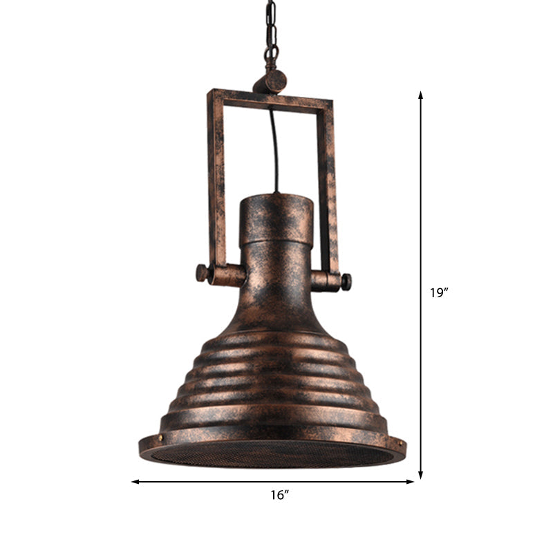 Industrial Metallic Cone Pendant Lamp - Bronze/Rust/Chrome Finish, 14"/16" Width, Hanging Ceiling Light