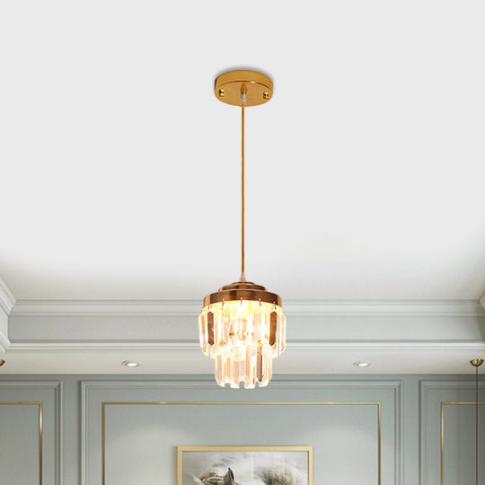 Modern 2-Tier Crystal Pendant Light with 1 Bulb, Corridor Ceiling Suspension Lamp in Black/Gold