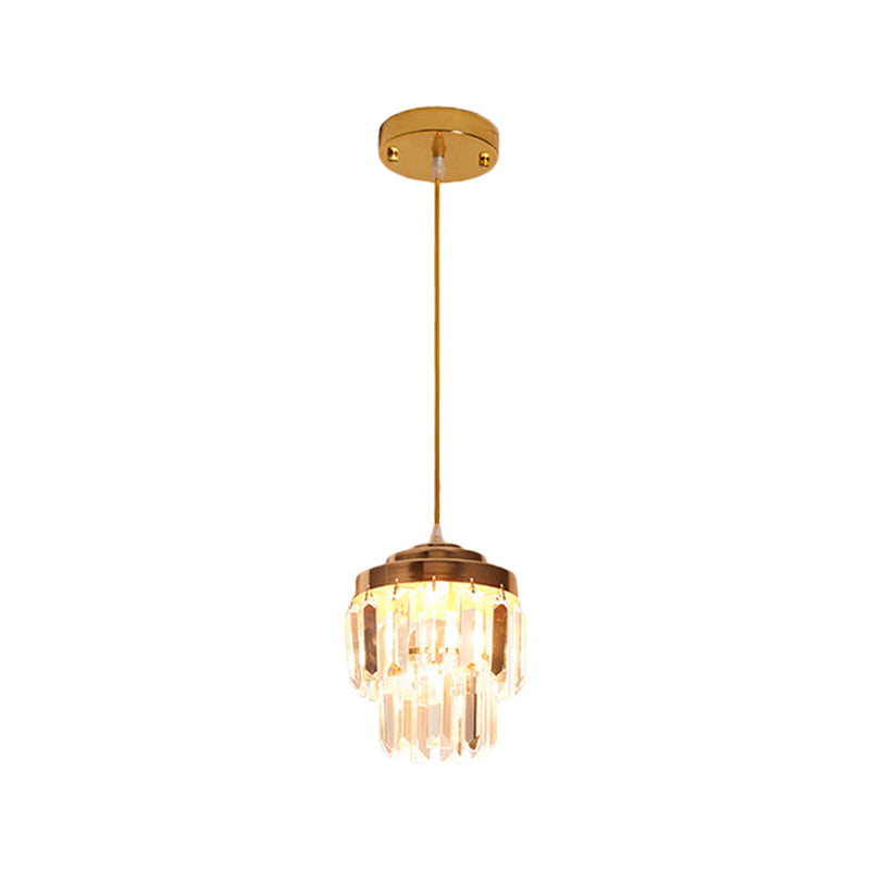Modern 2-Tier Crystal Pendant Light with 1 Bulb, Corridor Ceiling Suspension Lamp in Black/Gold