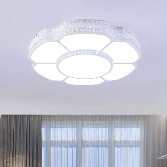 Modern Floral Crystal Flush Mount Led Ceiling Light In White/Warm 8.5/19.5 Width White / 8.5