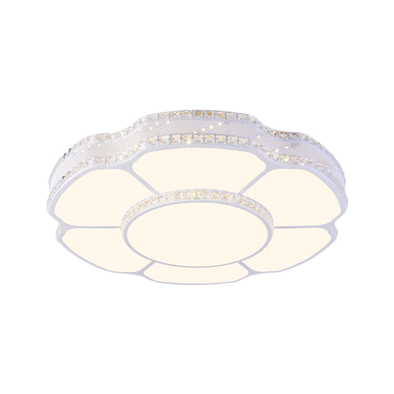 Modern Floral Crystal Flush Mount Led Ceiling Light In White/Warm 8.5/19.5 Width