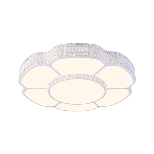Modern Floral Crystal Flush Mount Led Ceiling Light In White/Warm 8.5/19.5 Width