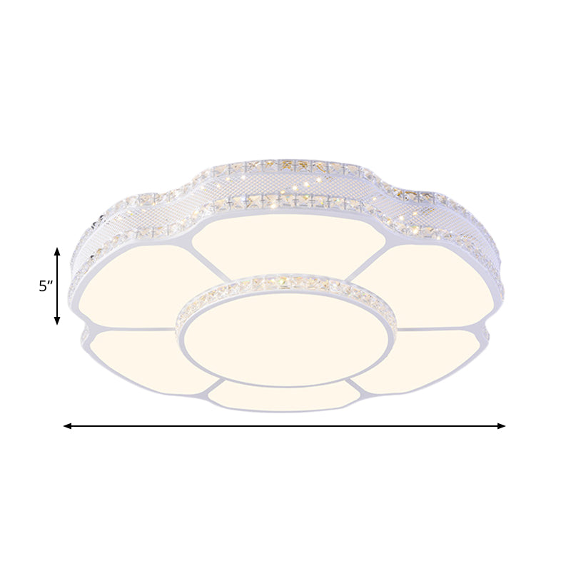 Modern Floral Crystal Flush Mount LED Ceiling Light in White/Warm Light, 8.5"/19.5" Width