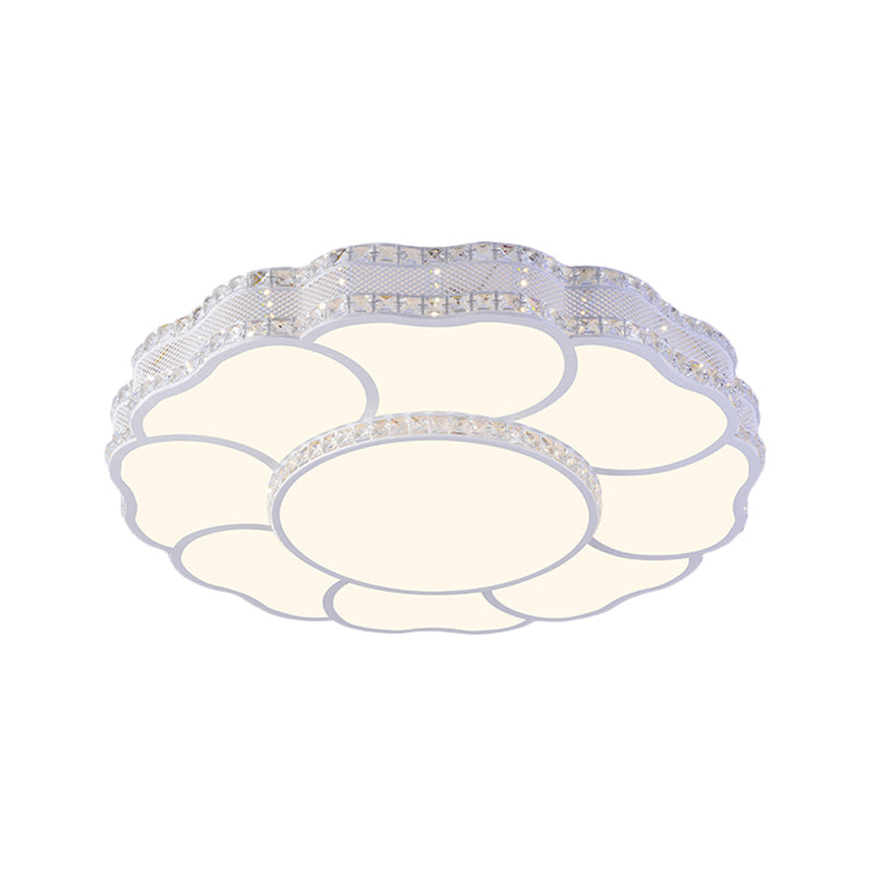Contemporary Blossom LED Flush Light with Faceted Crystals - 23.5"/19.5" Wide, White