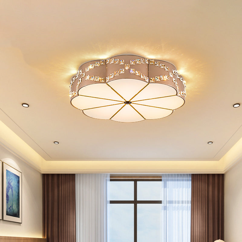 Modern Led Flushmount Ceiling Lamp With Clear Crystal Blocks And Gold Finish / 15.5