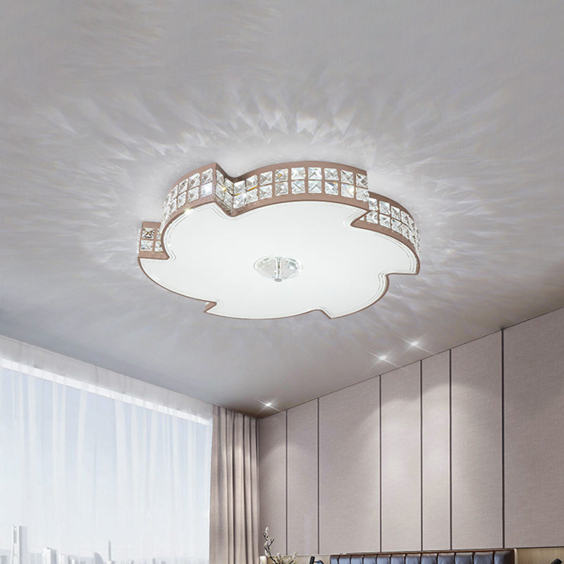 Modern Champagne LED Ceiling Light with Square-Cut Crystals, 16.5"/21.5" Width