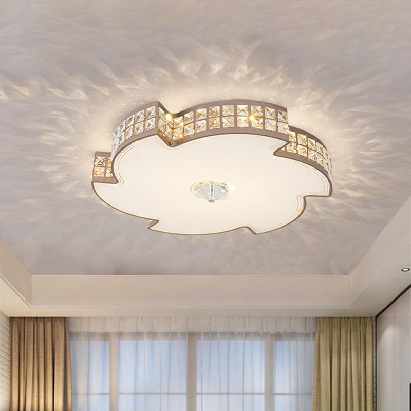 Modern Champagne LED Ceiling Light with Square-Cut Crystals, 16.5"/21.5" Width