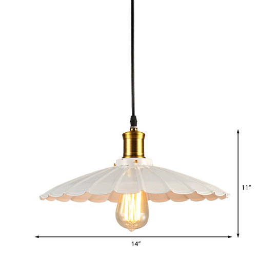 Lampe suspendue industrielle festonnée de 14"/16" de diamètre, lampe suspendue de plafond métallique à 1 tête en noir/blanc