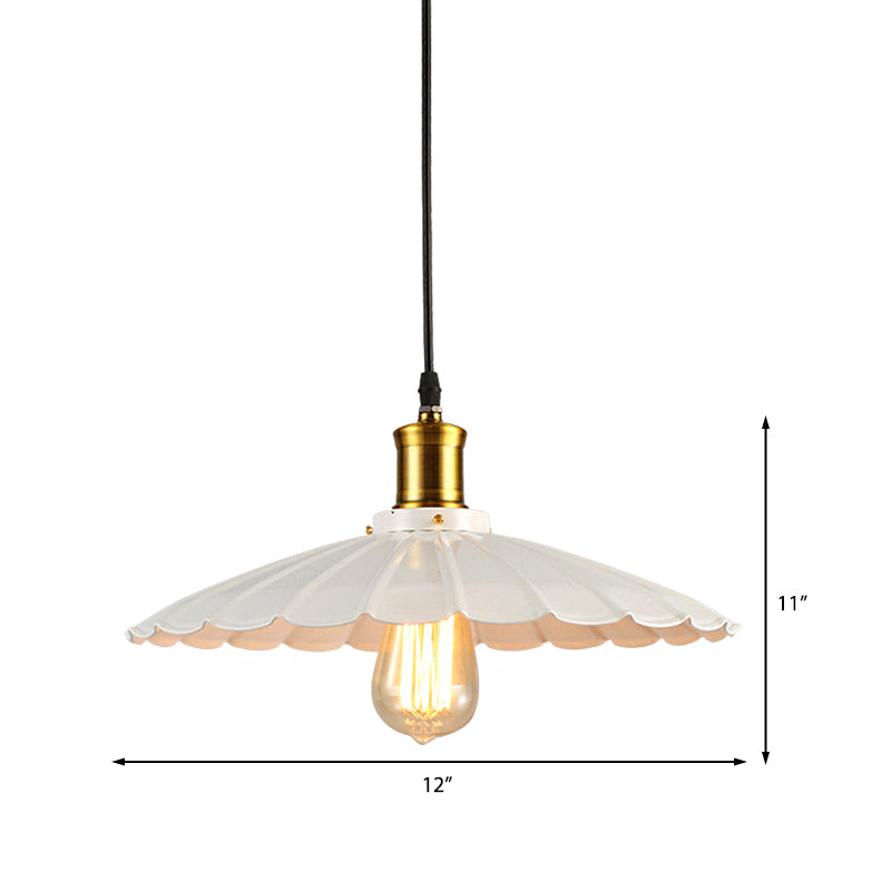 Lampe suspendue industrielle festonnée de 14"/16" de diamètre, lampe suspendue de plafond métallique à 1 tête en noir/blanc