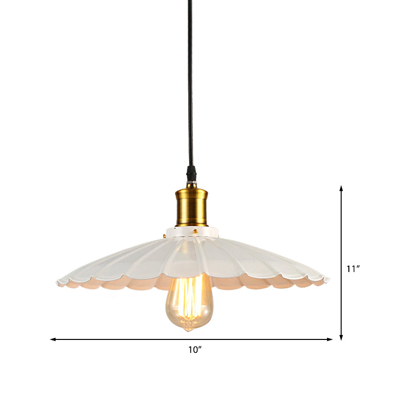 Lampe suspendue industrielle festonnée de 14"/16" de diamètre, lampe suspendue de plafond métallique à 1 tête en noir/blanc