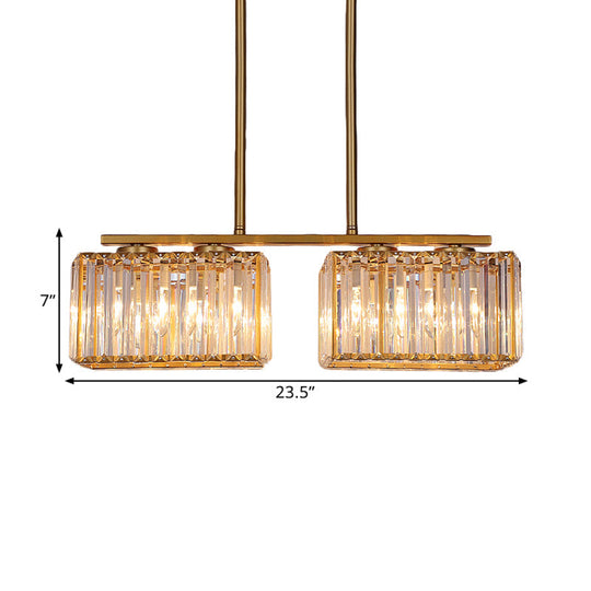 Contemporary Gold Pendant Lighting For Dining Room - Metal Linear Island Lamp With Clear Cuboid