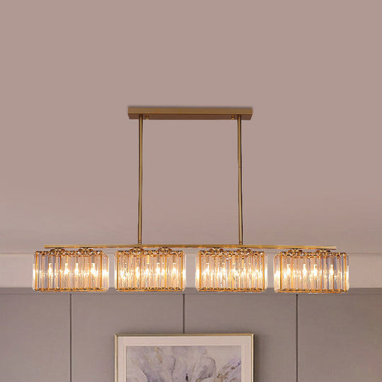 Contemporary Gold Pendant Lighting For Dining Room - Metal Linear Island Lamp With Clear Cuboid