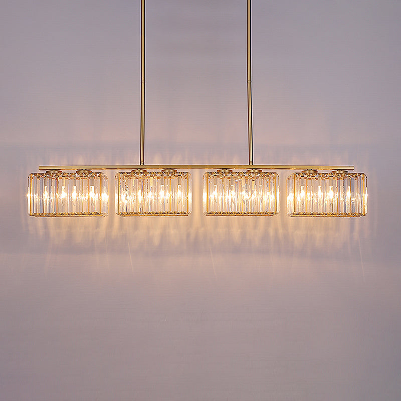 Contemporary Gold Pendant Lighting For Dining Room - Metal Linear Island Lamp With Clear Cuboid
